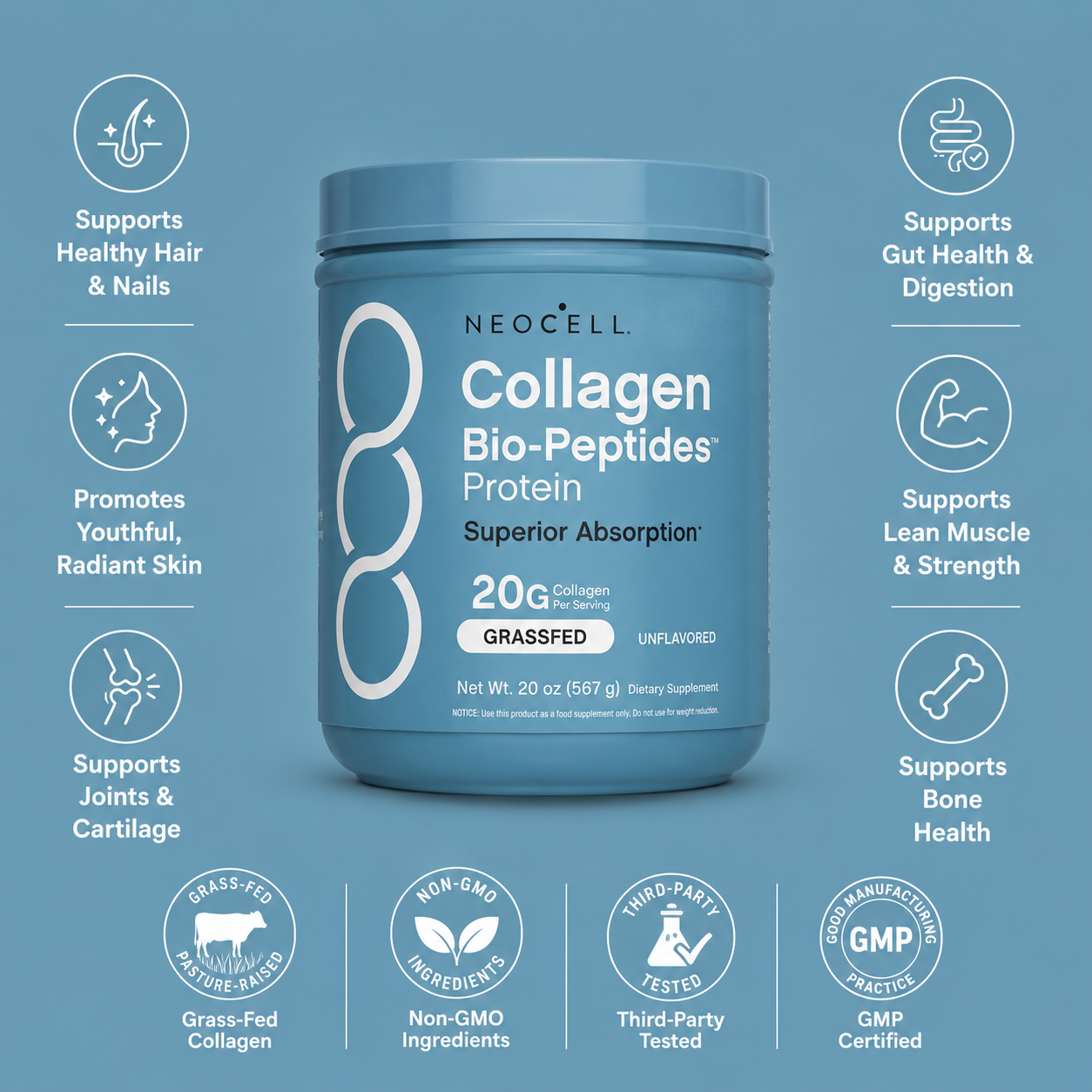 Bioactive Grass-Fed Collagen Powder – 20 oz( 567 g)
